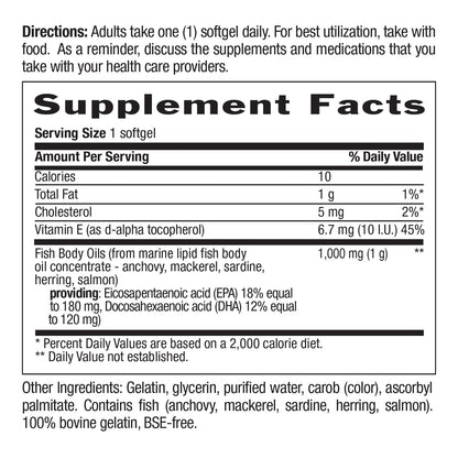 Country Life Omega-3 Fish Oil Supplement – 10000mg, 180mg EPA / 120mg DHA, Burpless, 50 Softgels, Gluten Free
