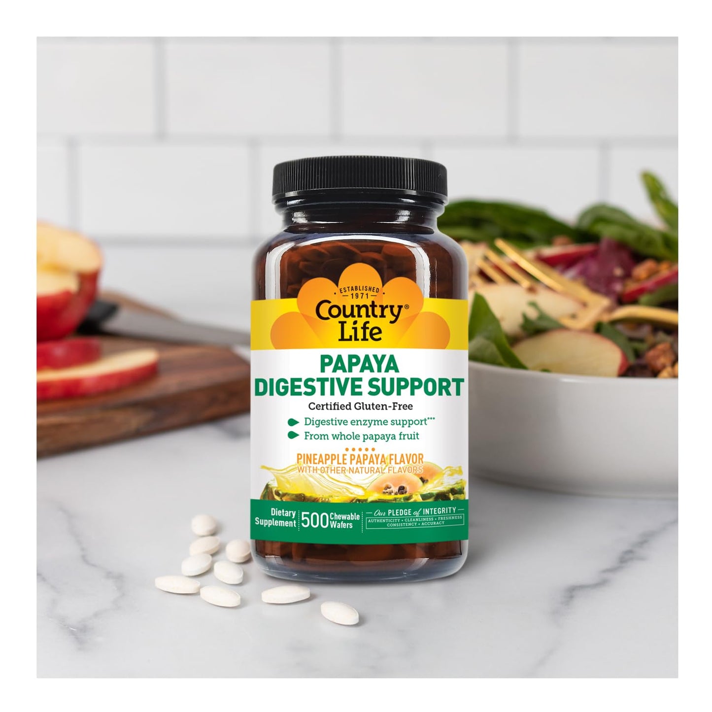 Country Life Papaya Enzymes for Digestion - Chewable Wafers (200 & 500)