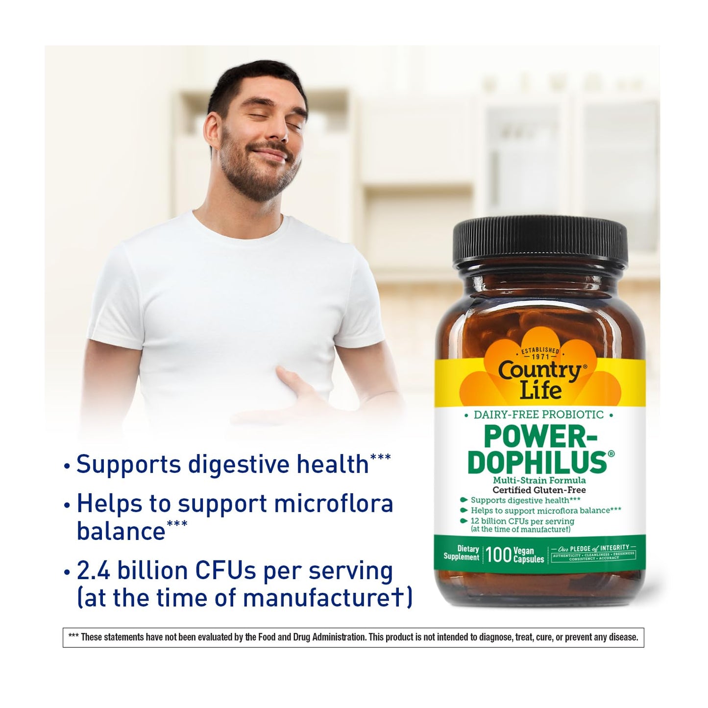 Country Life Power-Dophilus Probiotic - 12B CFU, Dairy-Free, Gluten Free, Vegan