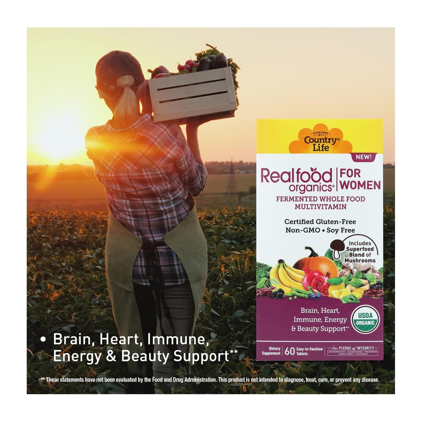 Country Life Realfood Organics Womens Multivitamin – Vegan, Organic, Gluten-Free | 1,300mg Fermented Whole Foods