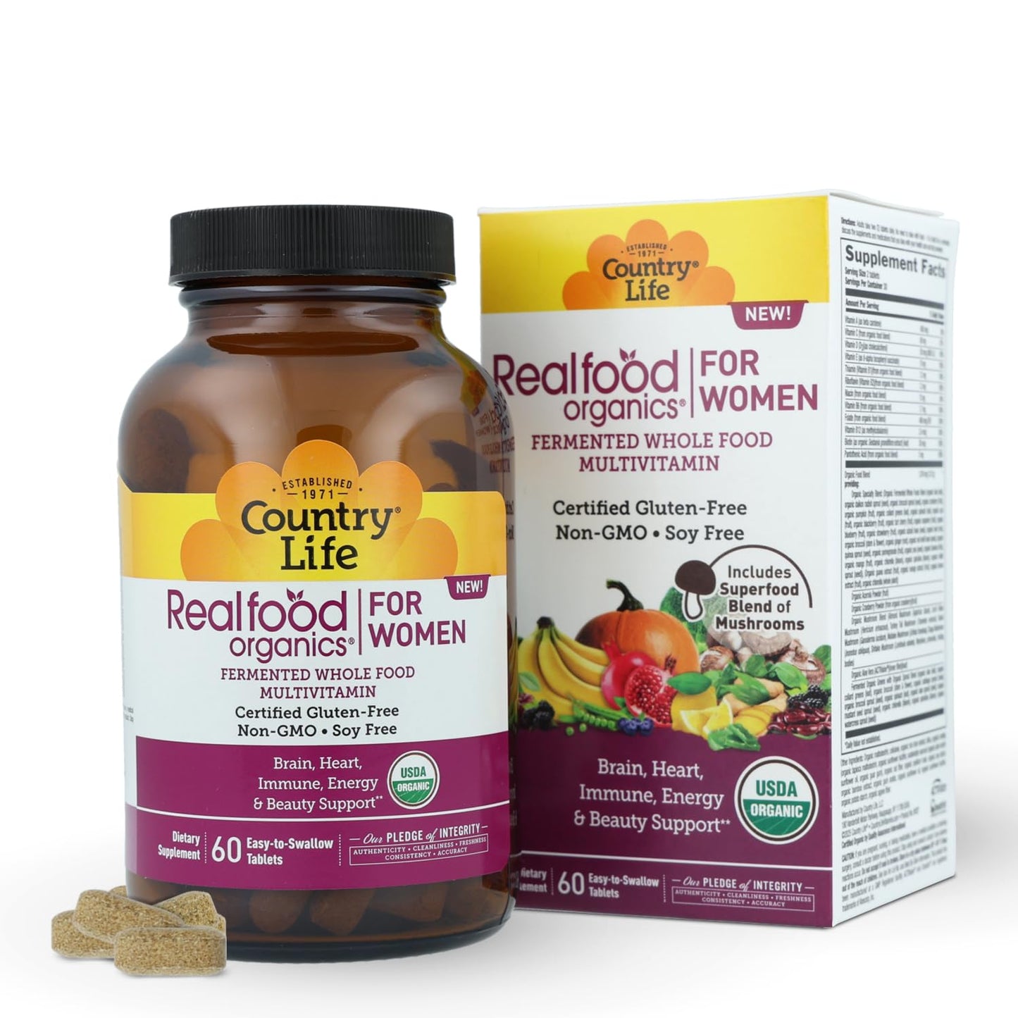 Country Life Realfood Organics Womens Multivitamin – Vegan, Organic, Gluten-Free | 1,300mg Fermented Whole Foods