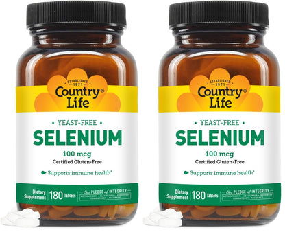 Country Life Selenium 100 mcg - Yeast Free, Gluten Free, Vegan, Halal (Pack of 2)