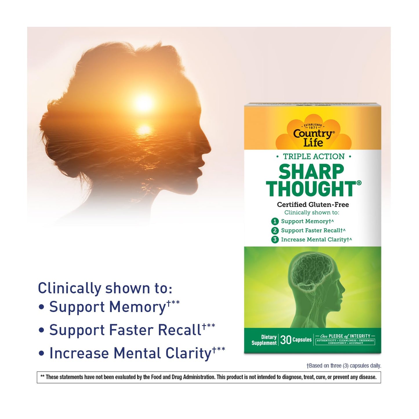 Country Life SharpThought Memory & Cognitive Support – Sharp-PS Gold PS + DHA (Gluten-Free, 30 capsules)