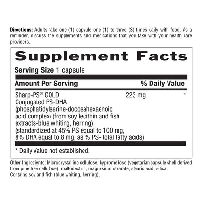 Country Life SharpThought Memory & Cognitive Support – Sharp-PS Gold PS + DHA (Gluten-Free, 30 capsules)