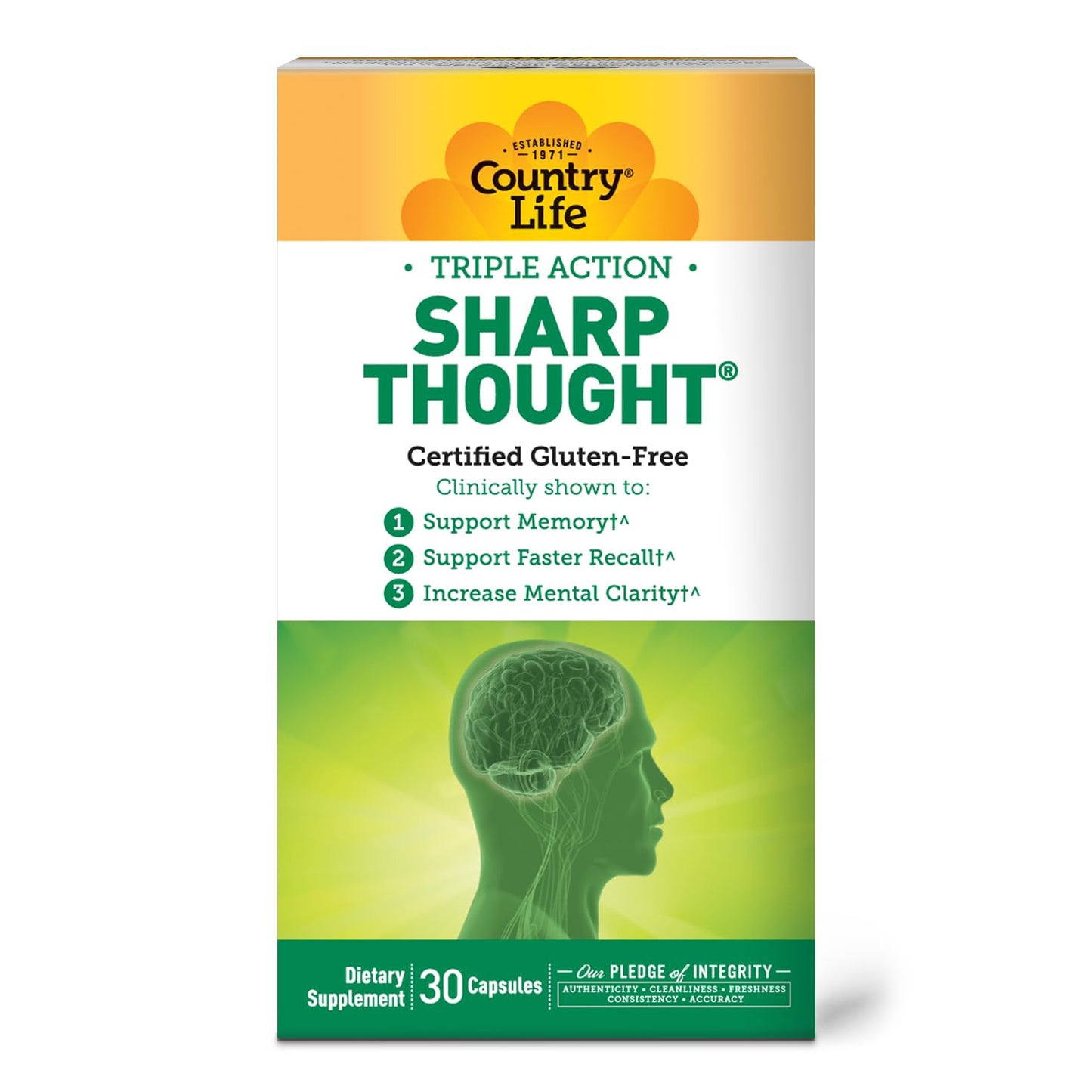 Country Life SharpThought Memory & Cognitive Support – Sharp-PS Gold PS + DHA (Gluten-Free, 30 capsules)