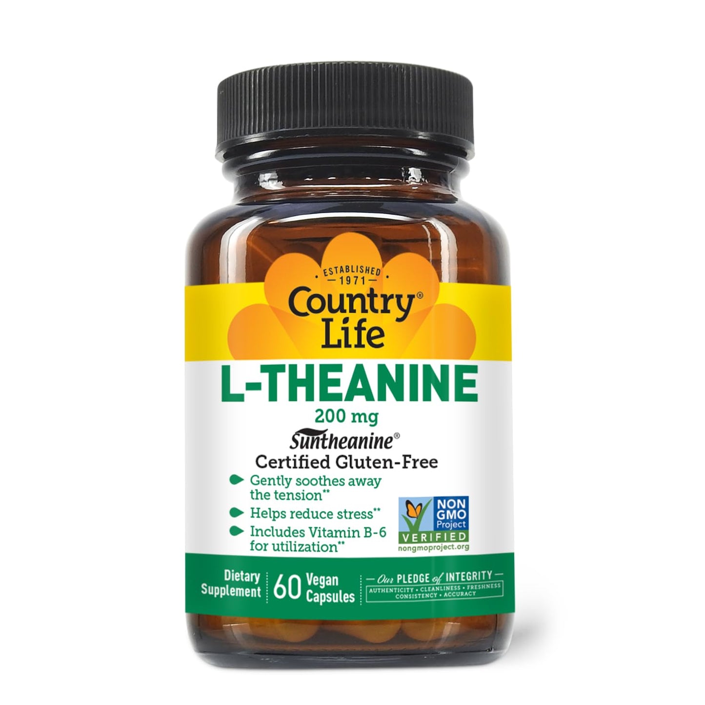 Country Life Suntheanine L-Theanine – 60 Vegan Capsules | Stress Relief, Focus & Sleep