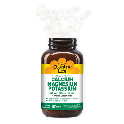 Country Life Target Mins Calcium Magnesium Potassium – 180 Tablets | Gluten Free & Vegan