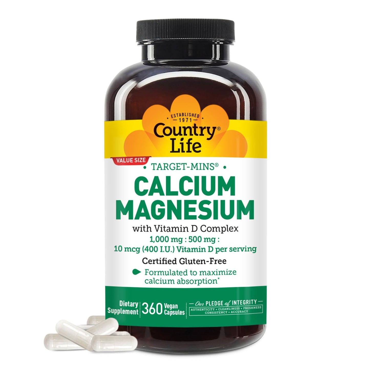 Country Life Target-Mins Calcium Magnesium with Vitamin D – 360 Vegan Capsules