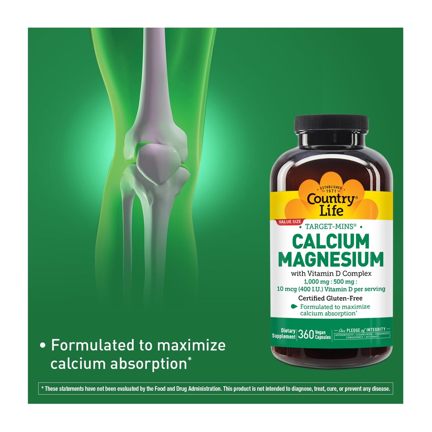Country Life Target-Mins Calcium Magnesium with Vitamin D – 360 Vegan Capsules