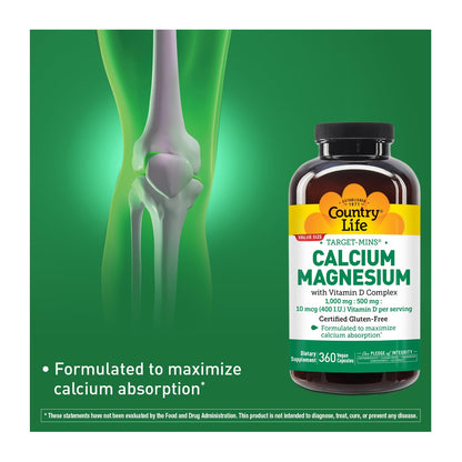 Country Life Target-Mins Calcium Magnesium with Vitamin D – 360 Vegan Capsules