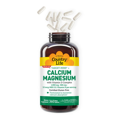 Country Life Target-Mins Calcium Magnesium with Vitamin D – 360 Vegan Capsules