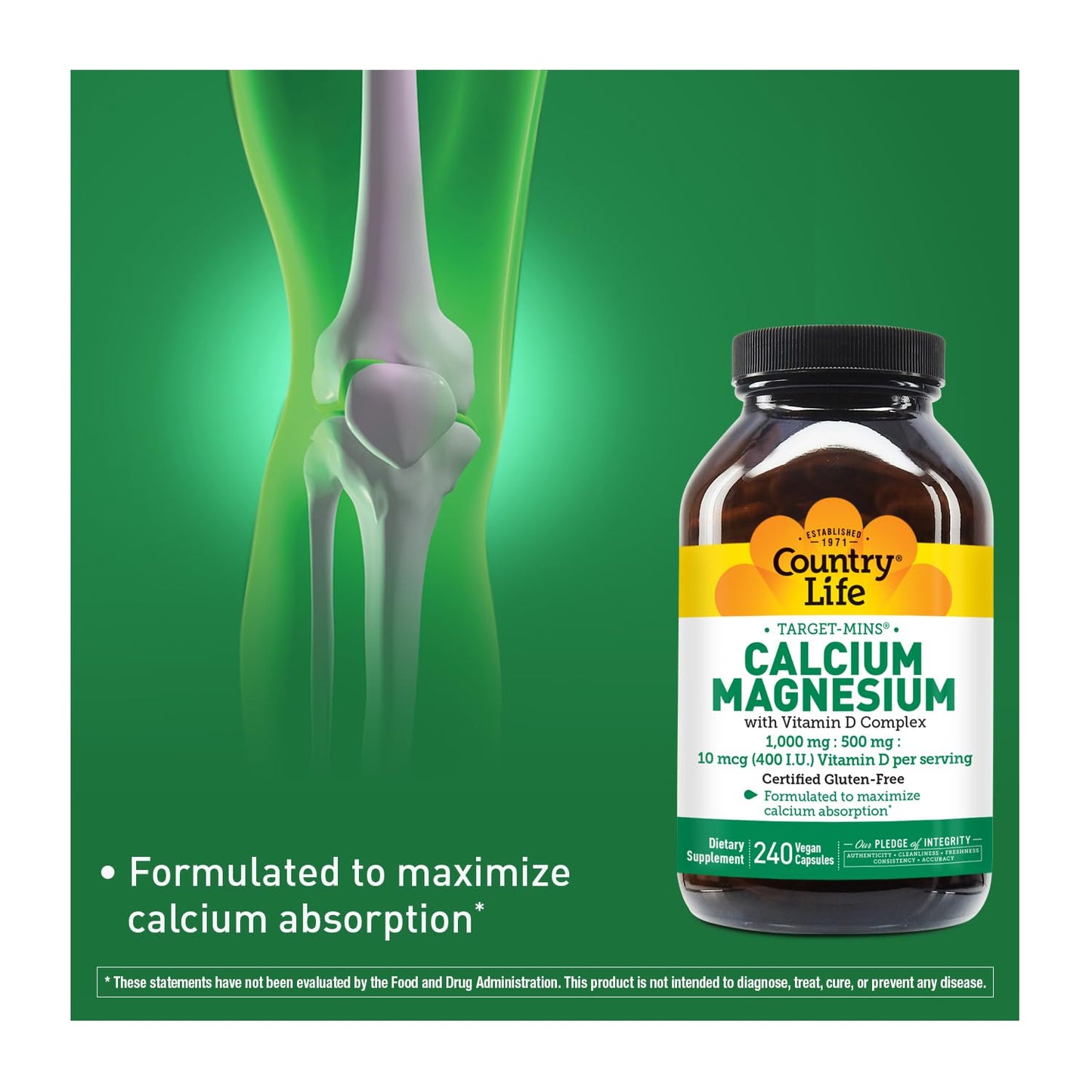 Country Life Target-Mins Calcium Magnesium with Vitamin D – 240 Vegan Capsules