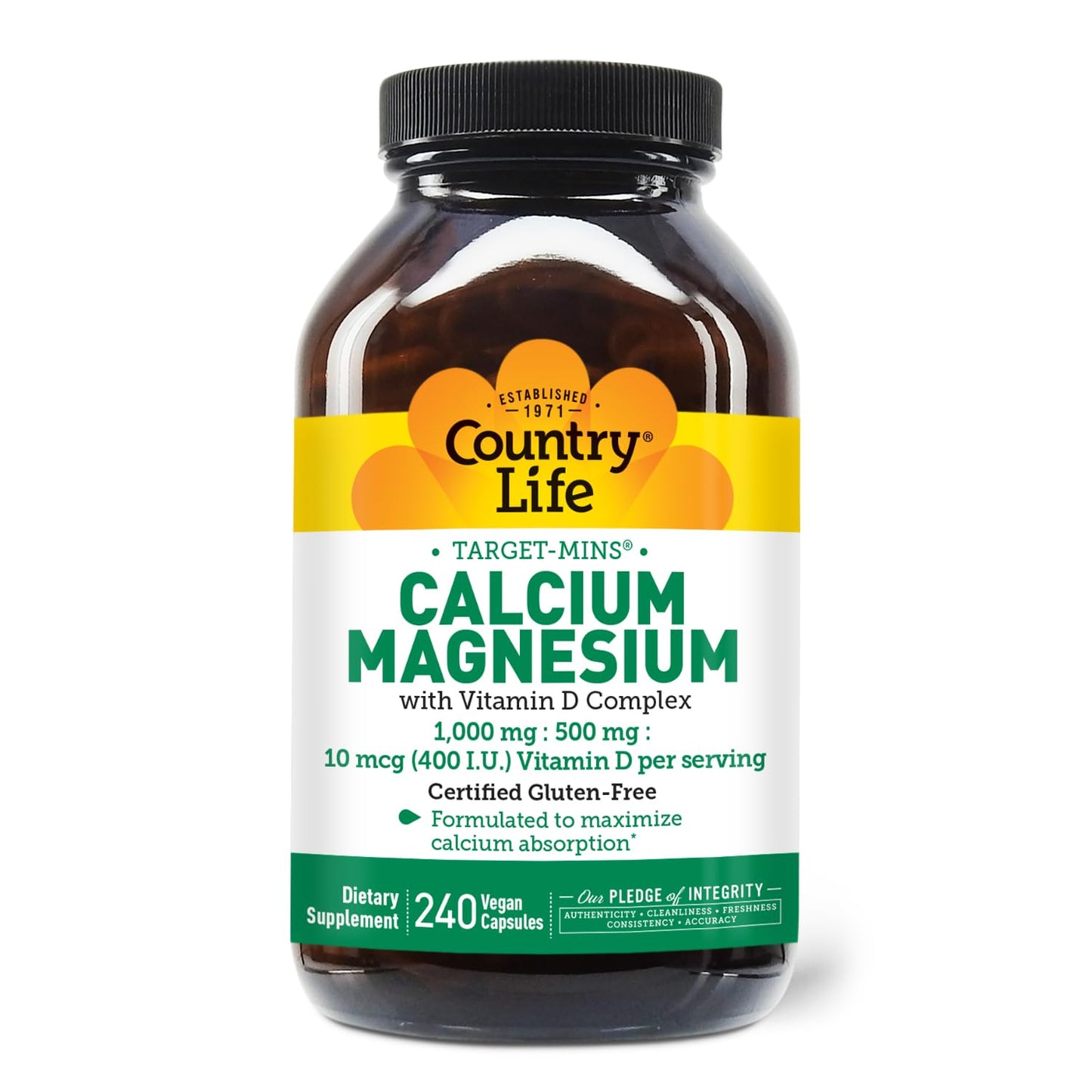 Country Life Target-Mins Calcium Magnesium with Vitamin D – 240 Vegan Capsules