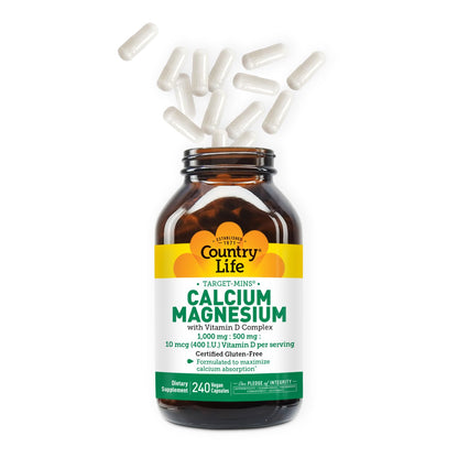 Country Life Target-Mins Calcium Magnesium with Vitamin D – 240 Vegan Capsules