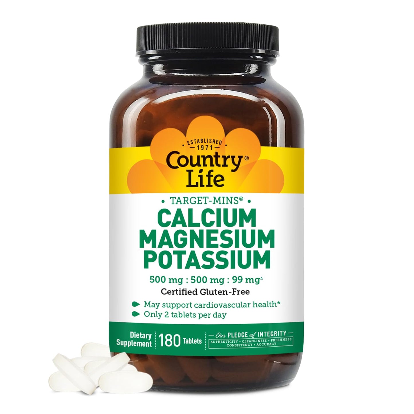 Country Life Target Mins Calcium Magnesium Potassium – 180 Tablets | Gluten Free & Vegan