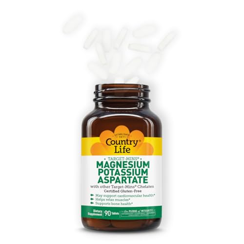 Country Life Target-Mins Magnesium Potassium Aspartate 600mg/198mg – 90 Tablets – Gluten Free & Vegan (Pack of 2)