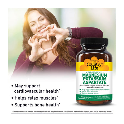 Country Life Target-Mins Magnesium Potassium Aspartate 600mg/198mg – 90 Tablets – Gluten Free & Vegan (Pack of 2)