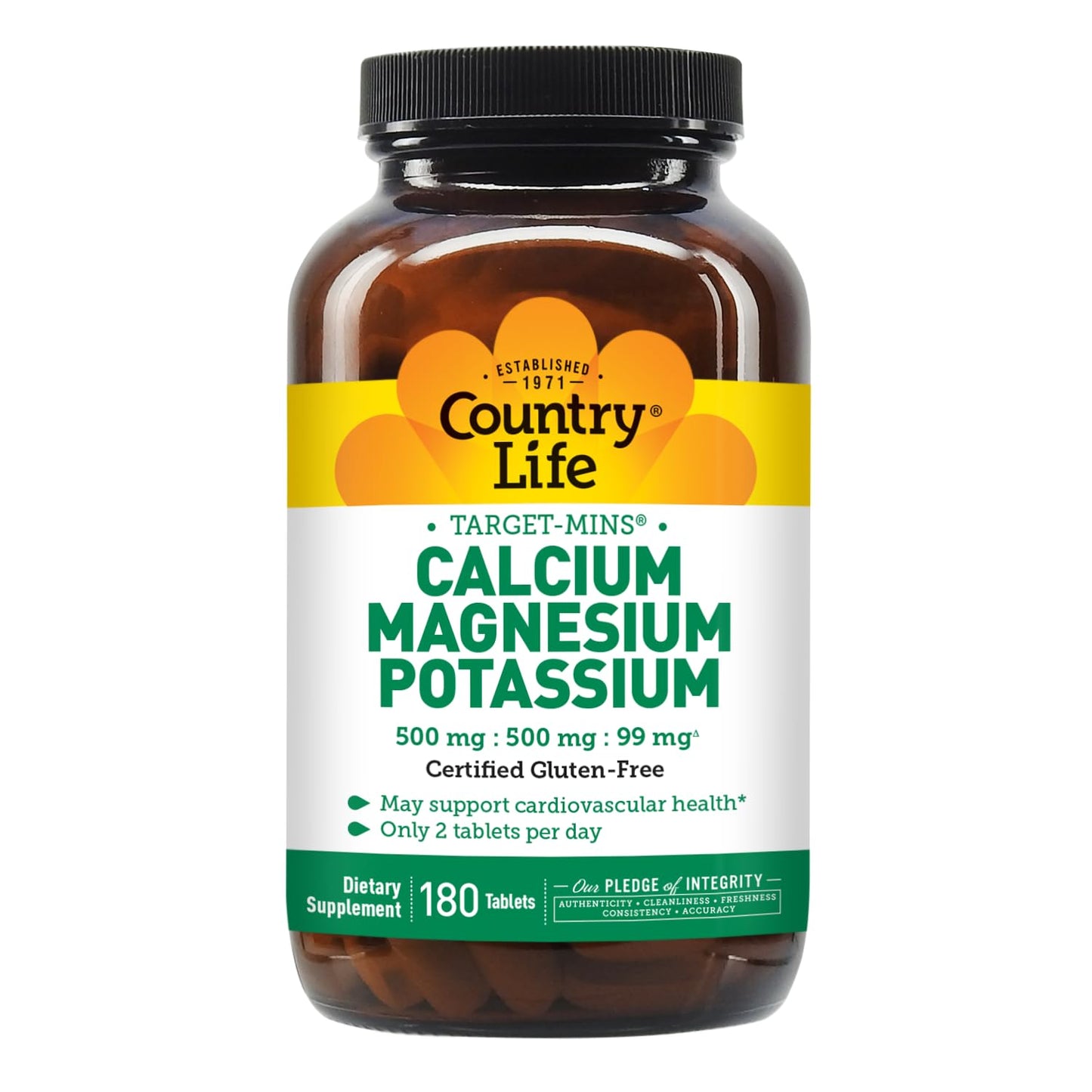 Country Life Target Mins Calcium Magnesium Potassium – 180 Tablets | Gluten Free & Vegan