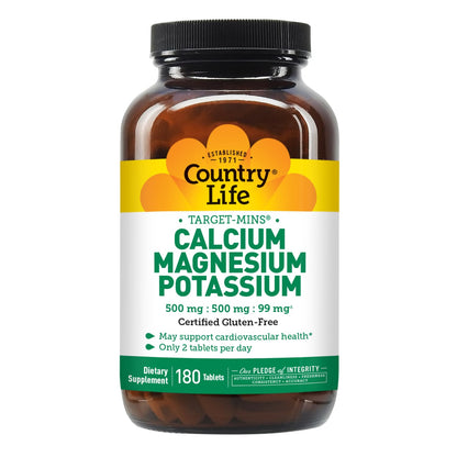 Country Life Target Mins Calcium Magnesium Potassium – 180 Tablets | Gluten Free & Vegan