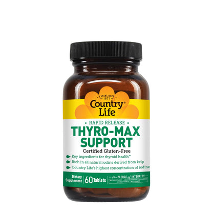 Country Life Thyro-Max Support - Kelp-Derived Iodine & L-Tyrosine Thyroid Supplement for Men and Women - B Vitamins, Gluten-Free, Vegan, Kosher - 60 Capsules (Pack of 2)