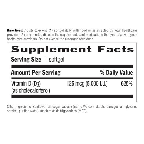 Country Life Vegan D3 5000 IU - Plant-Derived Vitamin D3 from Lichen - 60 Softgels