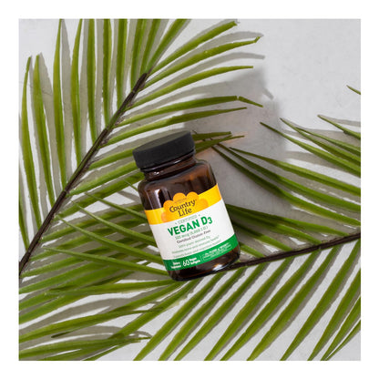 Country Life Vegan D3 5000 IU - Plant-Derived Vitamin D3 from Lichen - 60 Softgels