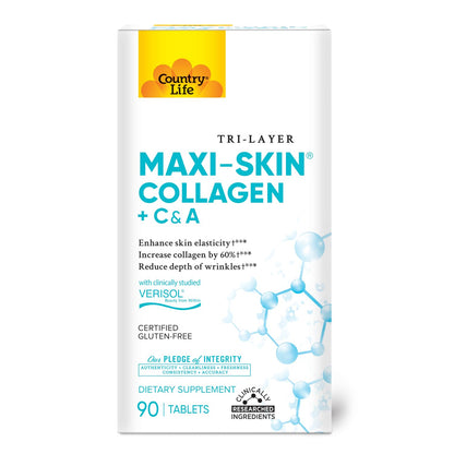 Country Life Verisol Collagen Peptides Tablets – Reduce Wrinkles & Boost Skin Elasticity – 90 Tablets (Vitamin A & C)