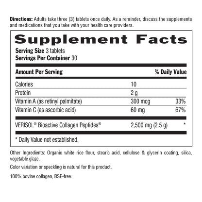 Country Life Verisol Collagen Peptides Tablets – Reduce Wrinkles & Boost Skin Elasticity – 90 Tablets (Vitamin A & C)