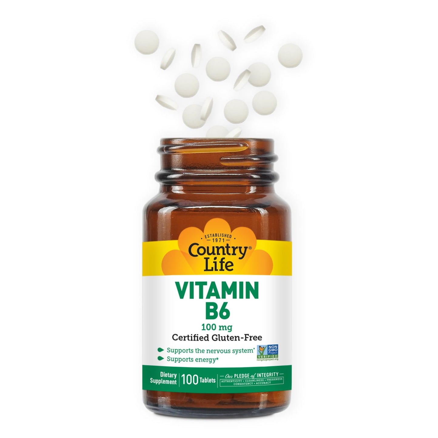Country Life Vitamin B-6 100 mg – Energy & Nervous System Support, 100 Vegan Capsules