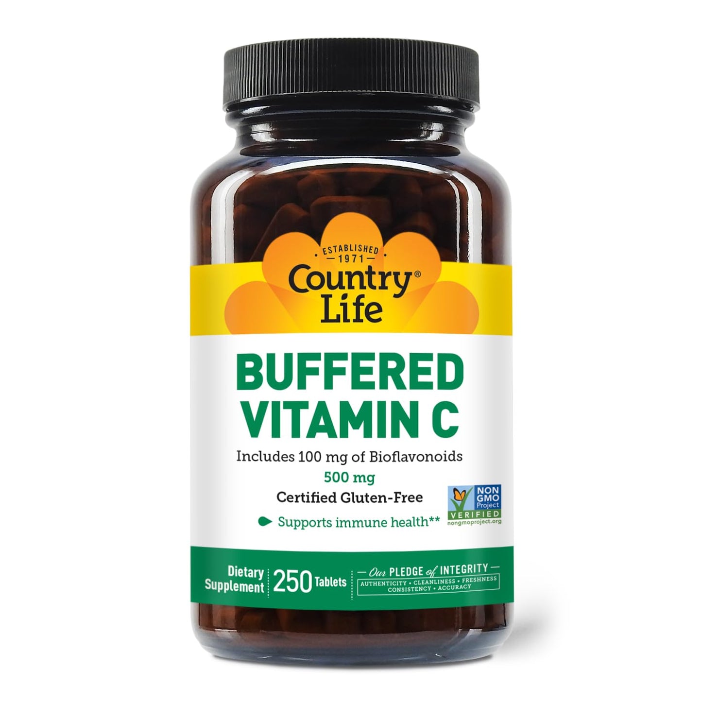 Country Life Vitamin C Buffered with Bioflavonoids - 500mg, 250 Tablets | Gluten Free & Vegan
