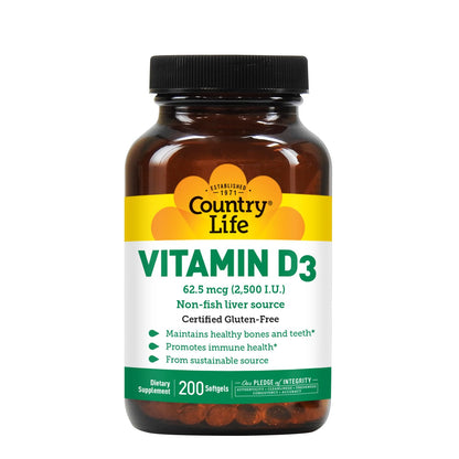 Country Life Vitamin D3 5000 IU – Supports Bones, Teeth & Immunity | 60 ct