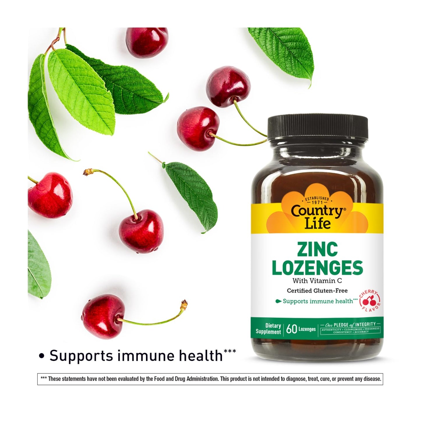 Country Life Zinc Lozenges 23 mg + Vitamin C Cherry Flavor – 60-Count (Pack of 2)