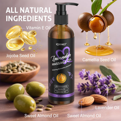 Date Night Lavender Body Massage Oil for Couples – Vegan, Smooth Glide (8 fl oz)