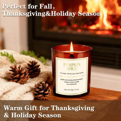 Fall Candle Gift Set – 2-Pack Wood Wick Pumpkin Spice Soy Candles with Gift Boxes (22.6 oz)
