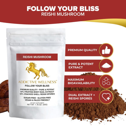 Reishi Mushroom Extract Powder + Spores (50/50) - Wood-Grown Ganoderma 50g