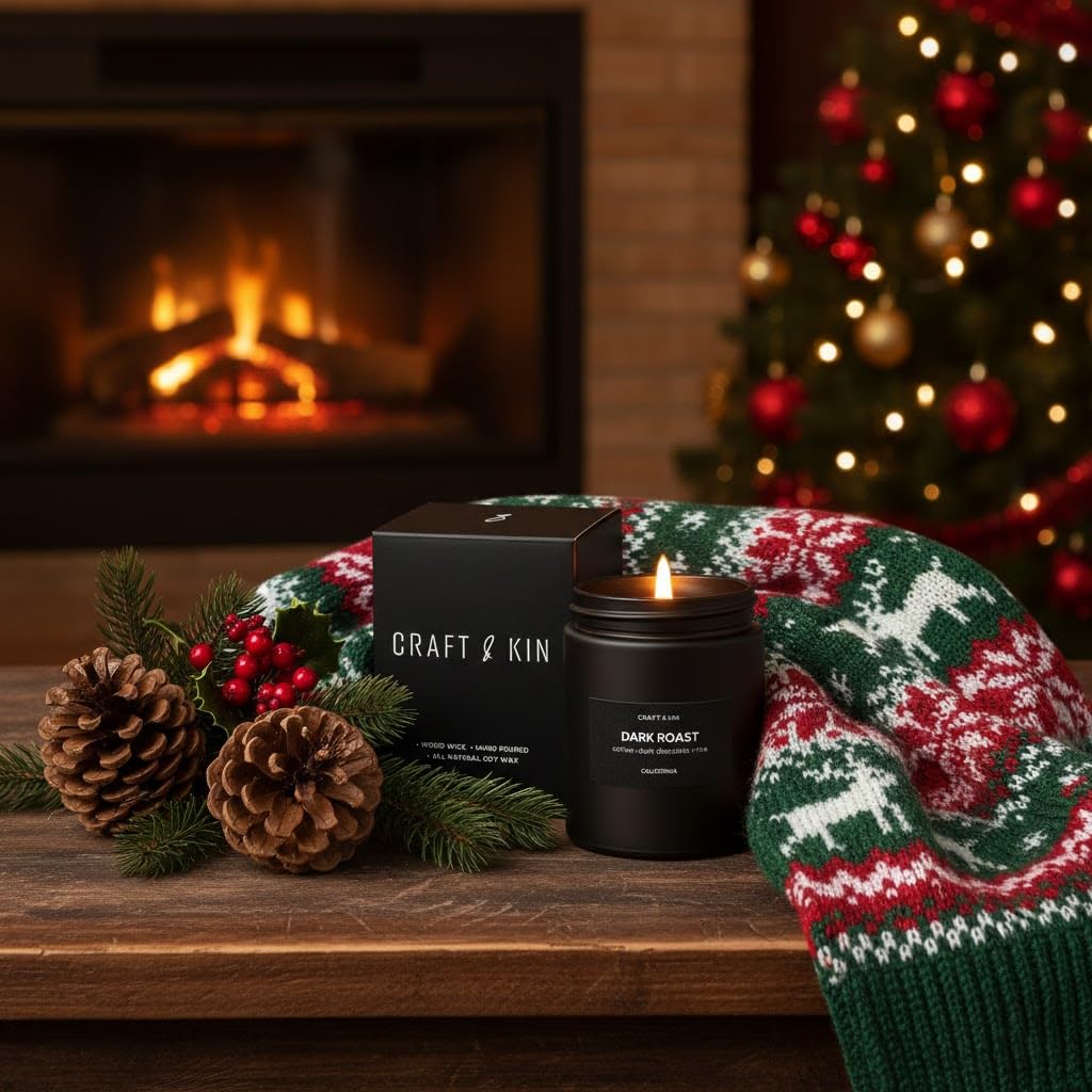 Craft & Kin Premium Dark Roast Coffee Candle – 7.6oz Soy, 45-Hour Burn