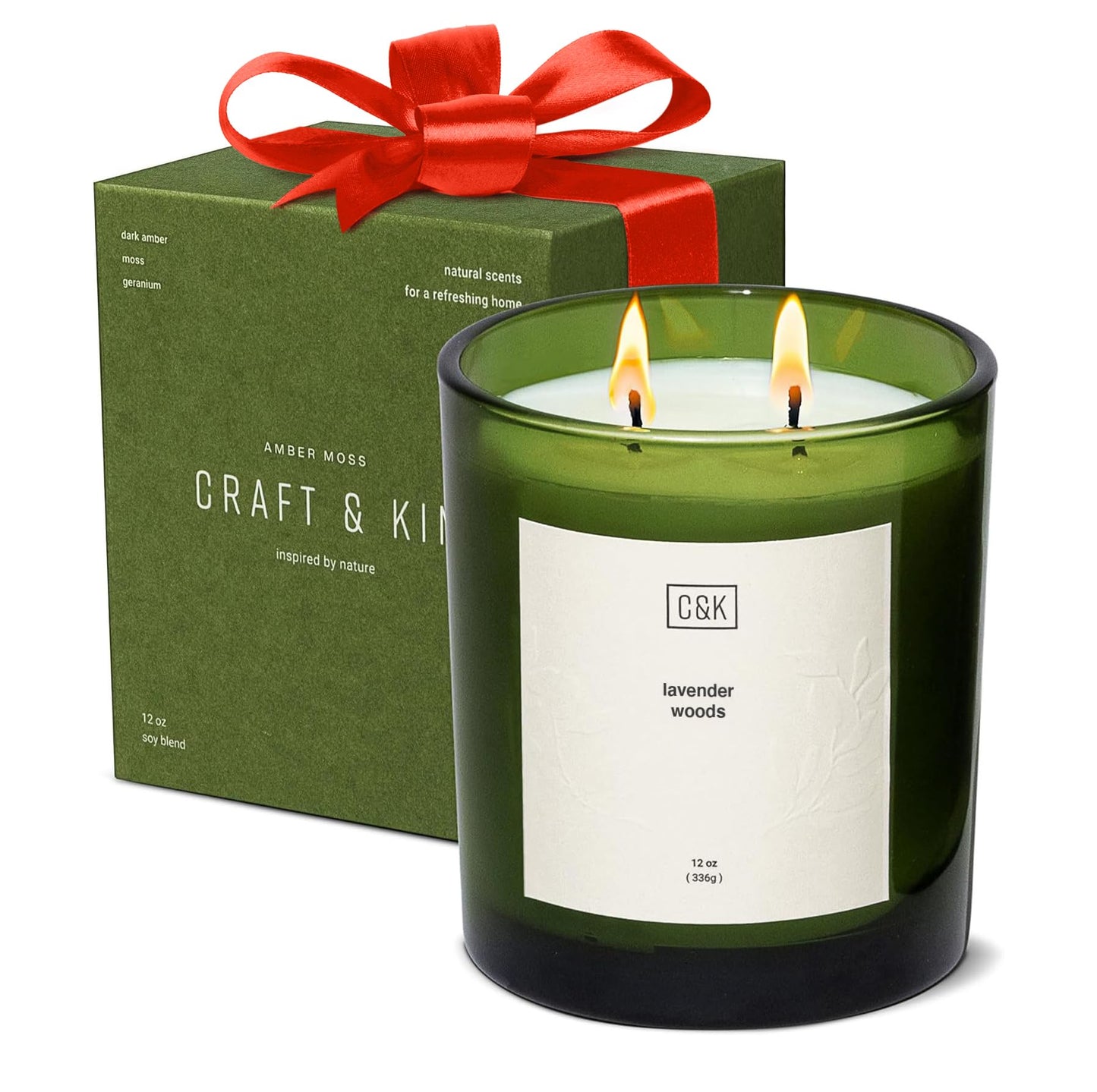 Craft & Kin Lavender Christmas Scented Candles | 12oz Lavender Woods Soy Candles | Holiday Natural Soy | Nature Collection