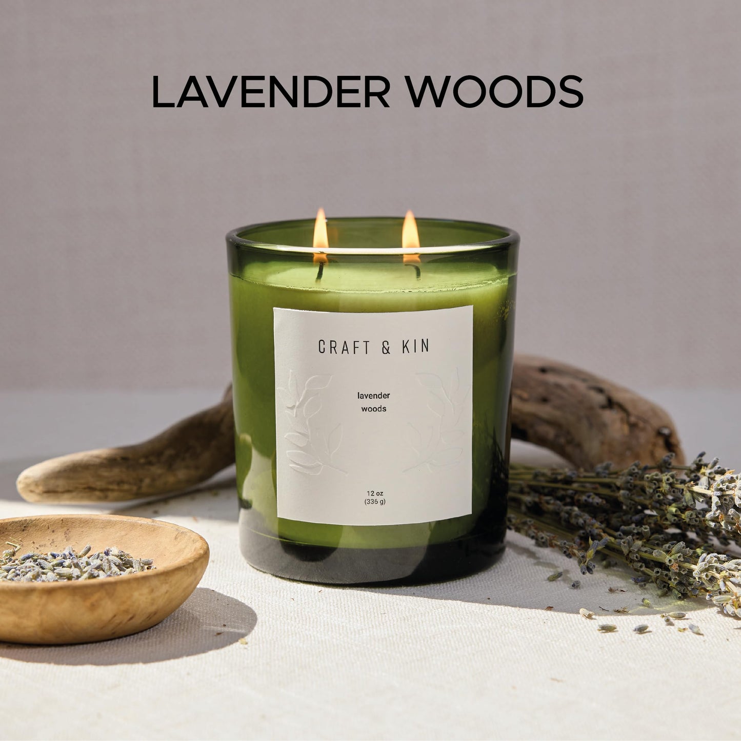 Craft & Kin Lavender Christmas Scented Candles | 12oz Lavender Woods Soy Candles | Holiday Natural Soy | Nature Collection