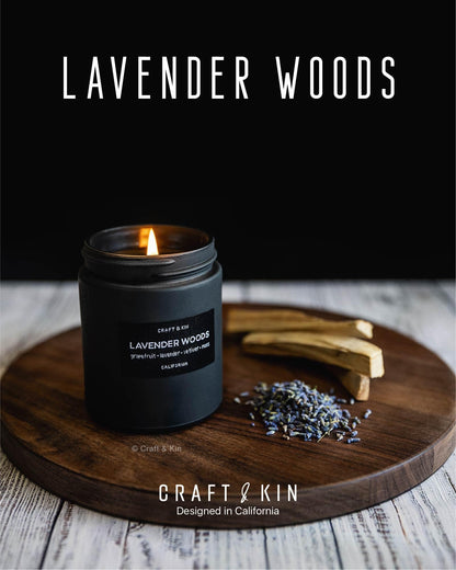 Craft & Kin Lavender Woods Candle | Men’s Black Christmas Soy Candle 7.6oz | 45h Burn