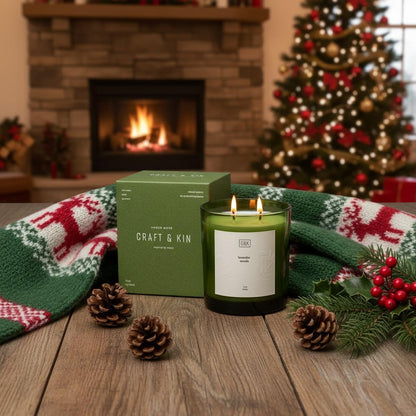 Craft & Kin Lavender Christmas Scented Candles | 12oz Lavender Woods Soy Candles | Holiday Natural Soy | Nature Collection
