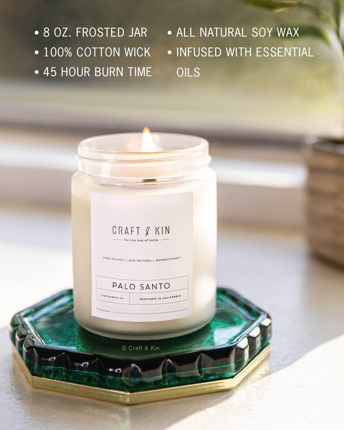 Craft & Kin Palo Santo Candle – 8oz, 45h, Natural Soy