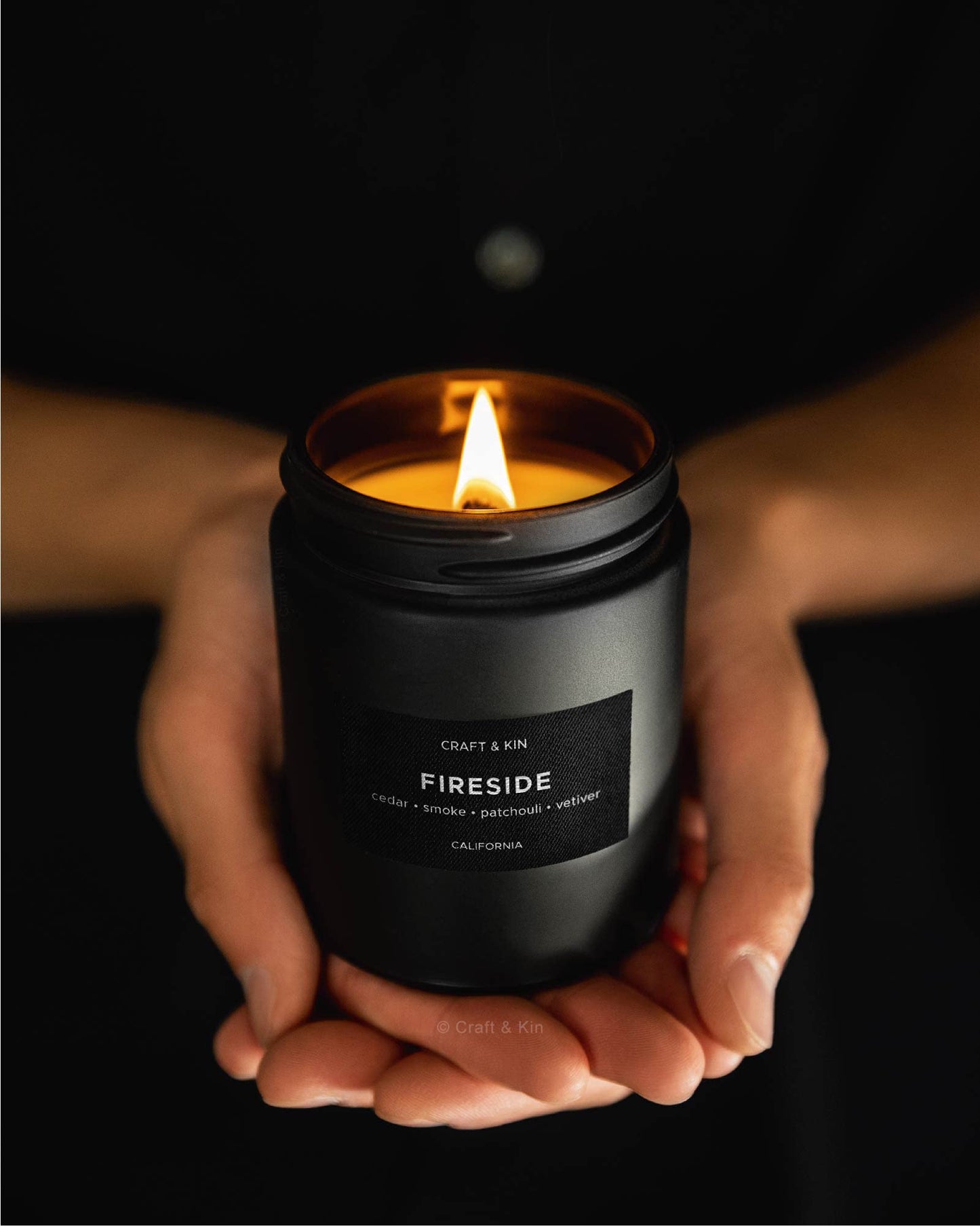 Craft & Kin Premium Smokey Fireside Candle | Scented Candles for Men | Wood Wick | 7.6oz