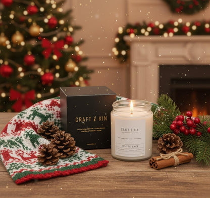 Craft & Kin White Sage Christmas Candles - 8 oz Soy Woodwick, 45 Hour Burn