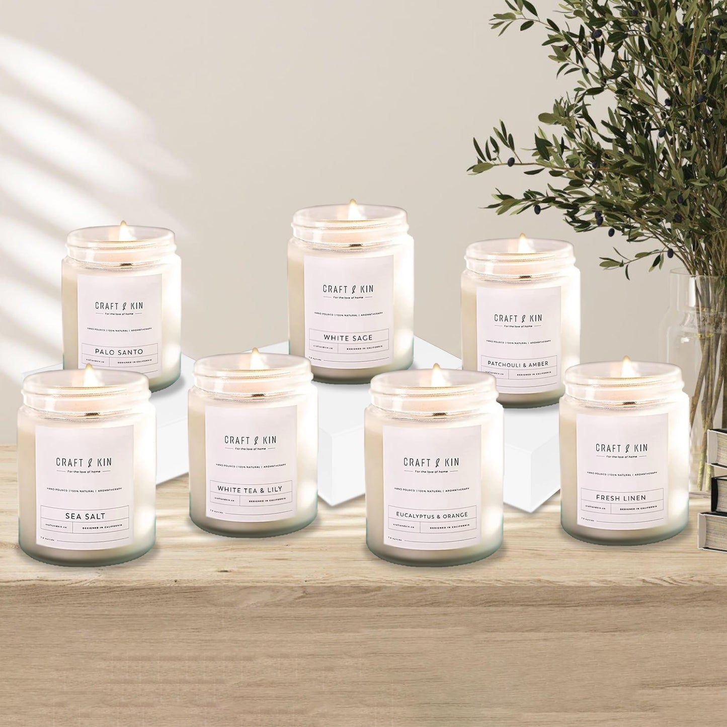 Craft & Kin White Tea & Lily Candle - 8oz, 45-Hour WoodWick Soy | Christmas Scented