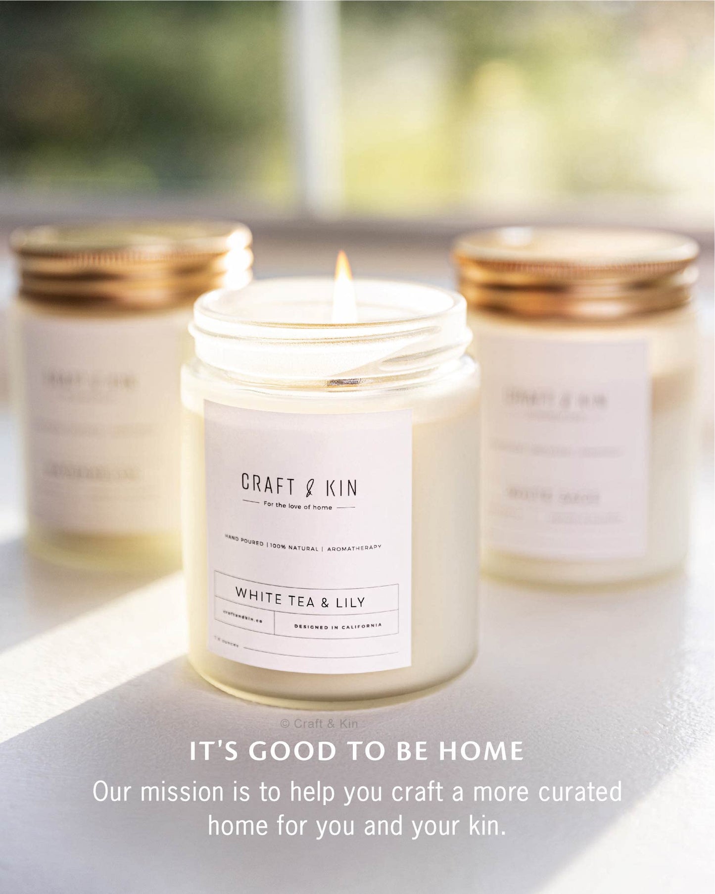 Craft & Kin White Tea & Lily Candle - 8oz, 45-Hour WoodWick Soy | Christmas Scented