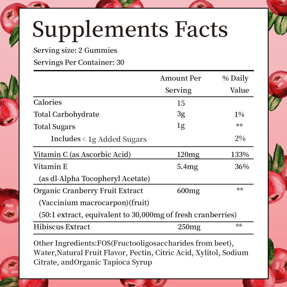 IIEltruiom Cranberry Gummies – Urinary Tract Health (Women & Men), 50x Concentrate, Hibiscus, 120 Counts