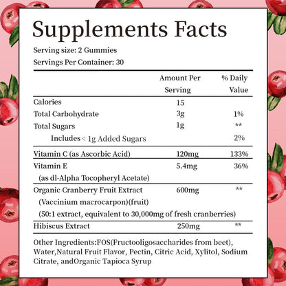 IIEltruiom Cranberry Gummies – Urinary Tract Health (Women & Men), 50x Concentrate, Hibiscus, 120 Counts