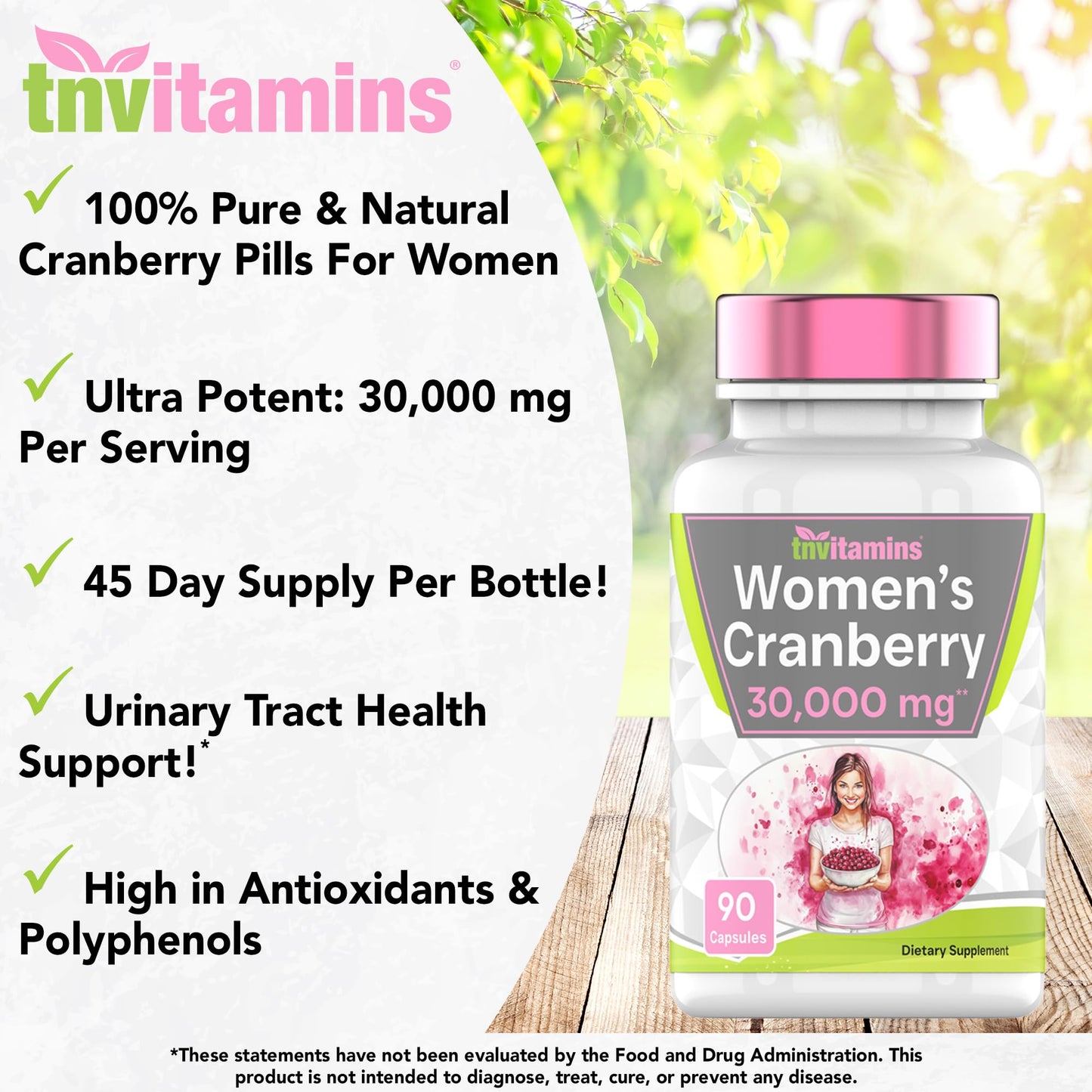 Cranberry Pills for Women - 30,000 mg, 90 Caps | Pack of 2 | UTI Support | Made in USA