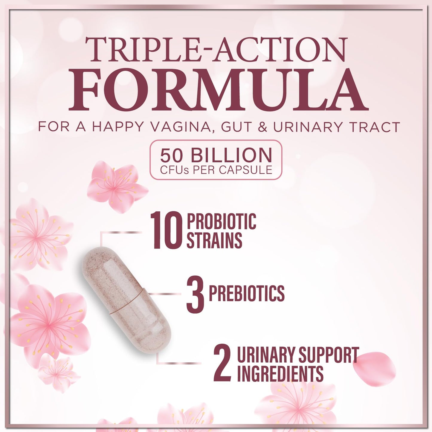 Vaginal Probiotics 50B CFU - 10 Strains with Cranberry & D-Mannose | Vaginal pH & Flora Balance - 60 Capsules