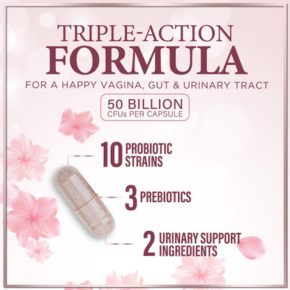Vaginal Probiotics 50B CFU - 10 Strains with Cranberry & D-Mannose | Vaginal pH & Flora Balance - 60 Capsules